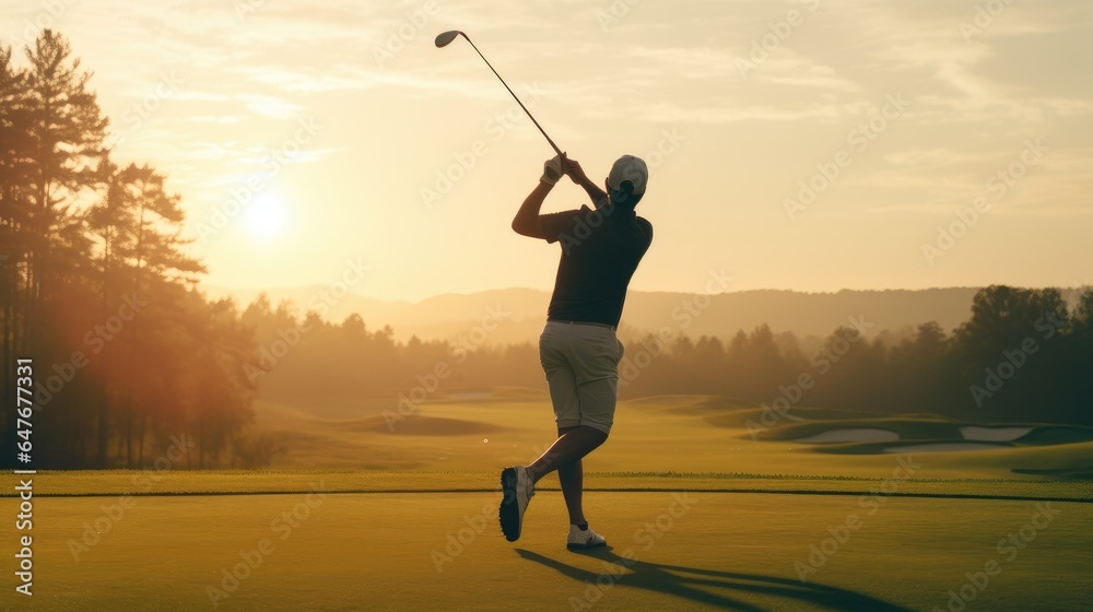Men Play Golf on a Wide Green Course