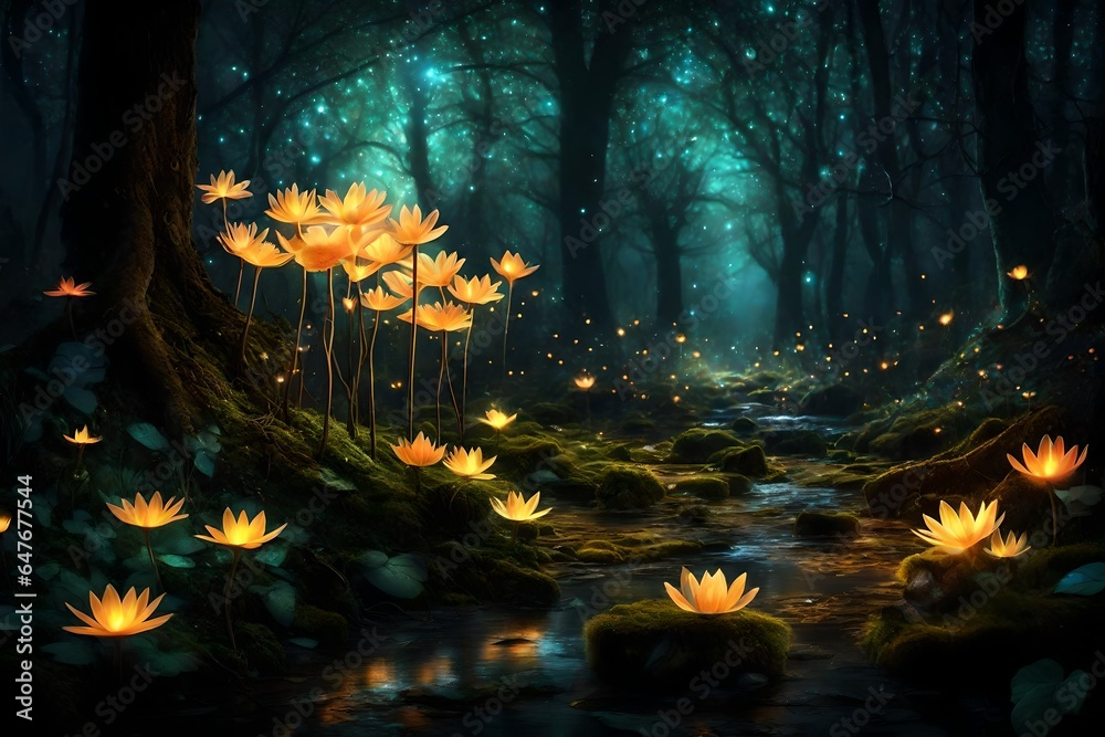forest in the night generated by AI technology forest in the night generated by AI technology