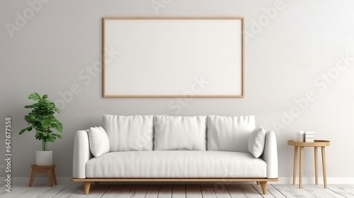 cozy modern living room. front view of white couch in the house  © piggu