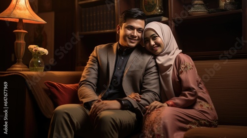 Muslim Couple Sitting Affectionately on the Sofa © Fadil