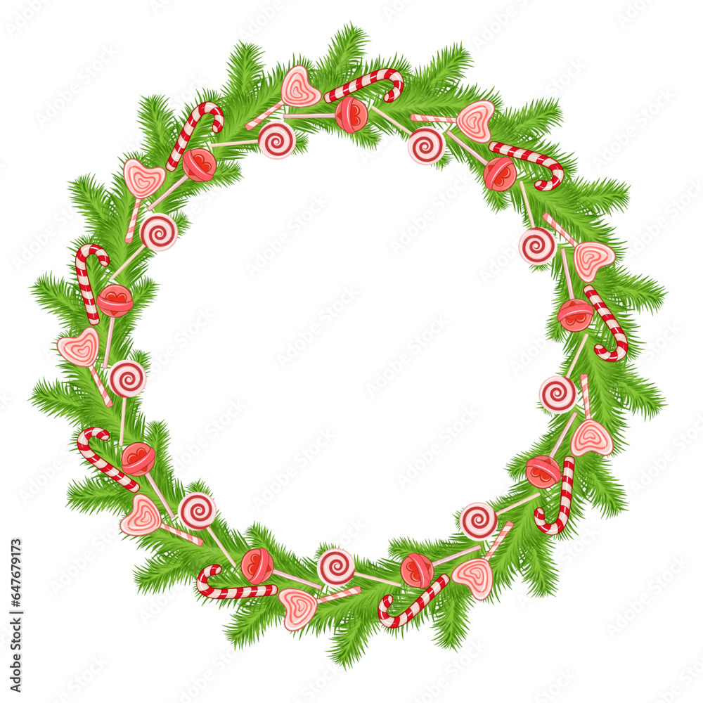 lollipop and fir christmas tree wreath art drawn frame lollipop and fir christmas tree wreath art drawn frame