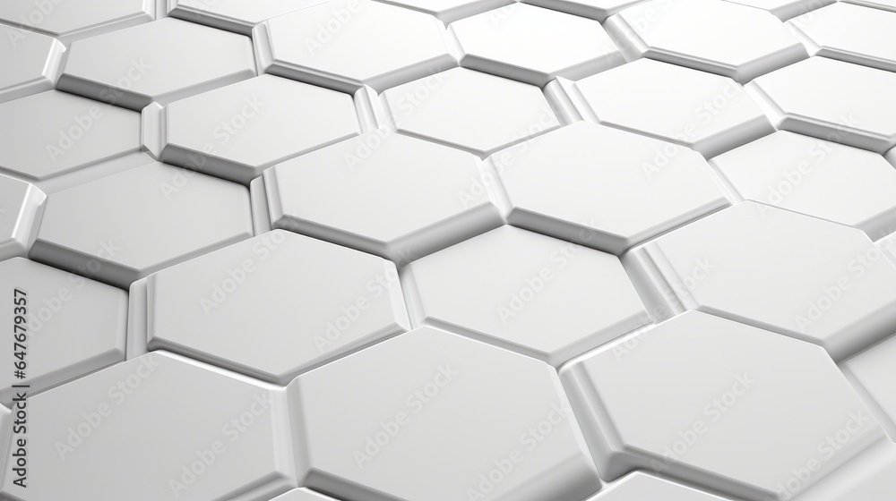 In other words, this abstract artwork features a raised hexagonal pattern on a white background resembling a honeycomb, with the interplay of light and shadow, and it is created in vector format