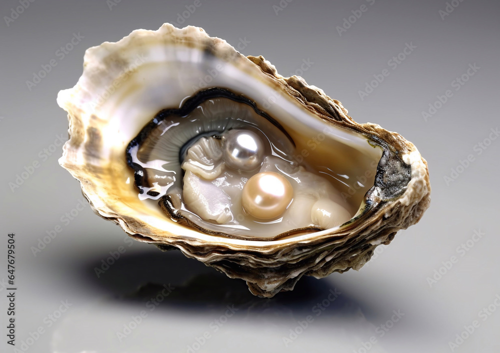 Pearls in oyster shell on white background.Macro.AI Generative Pearls in oyster shell on white background.Macro.AI Generative