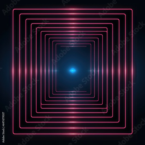 Optical illusion, Light blue neon lighted lines on black vector background, LinkedIn banner, Facebook cover, Instagram post, Webinar announcement, Online workshop advertisement, Digital blockchain