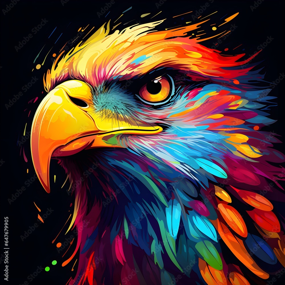 Fototapeta premium Colorful poster with flying eagle in vector design style isolated on white background