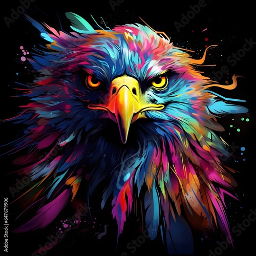 Colorful poster with flying eagle in vector design style isolated on white background