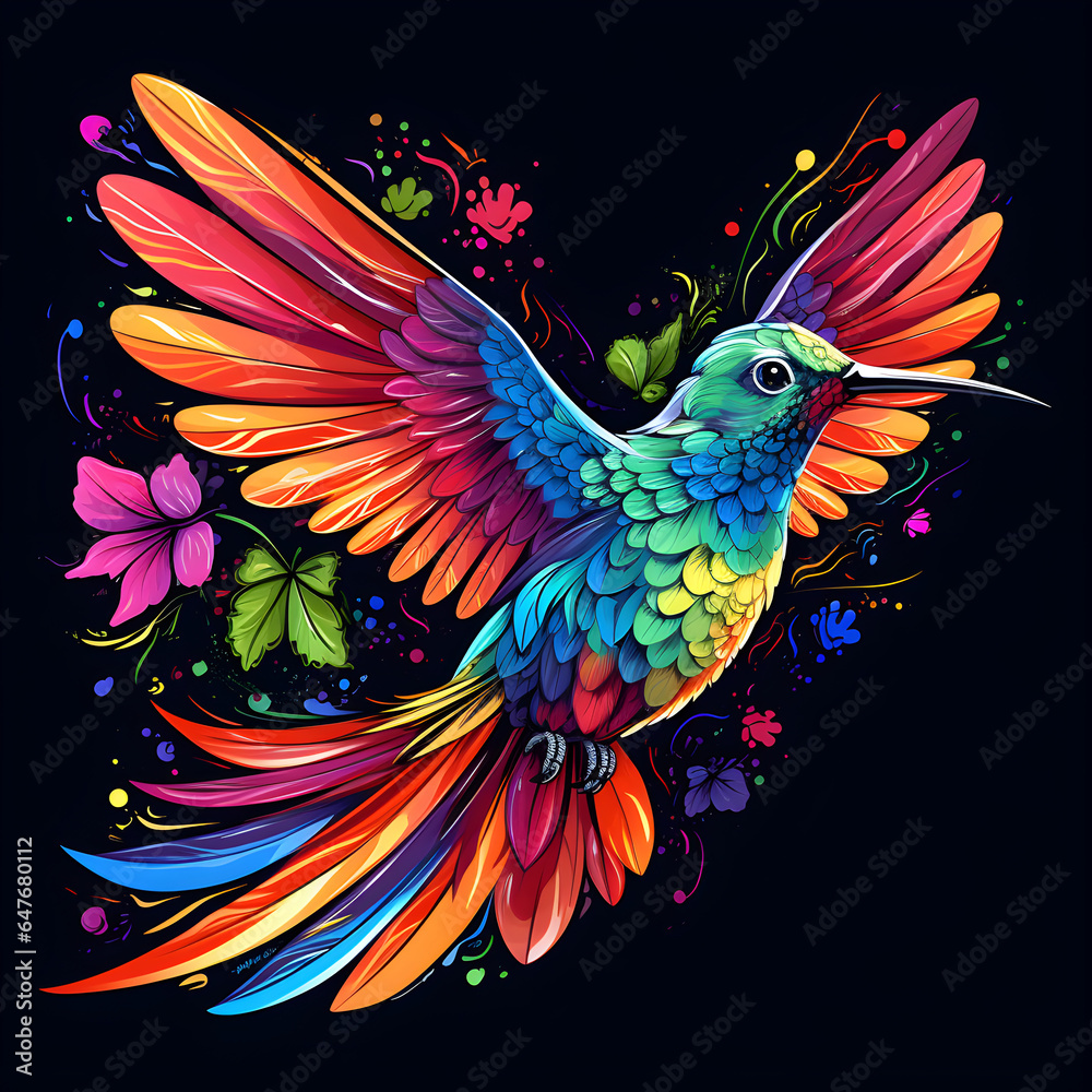Obraz premium Colorful poster with bird portrait isolated on black background