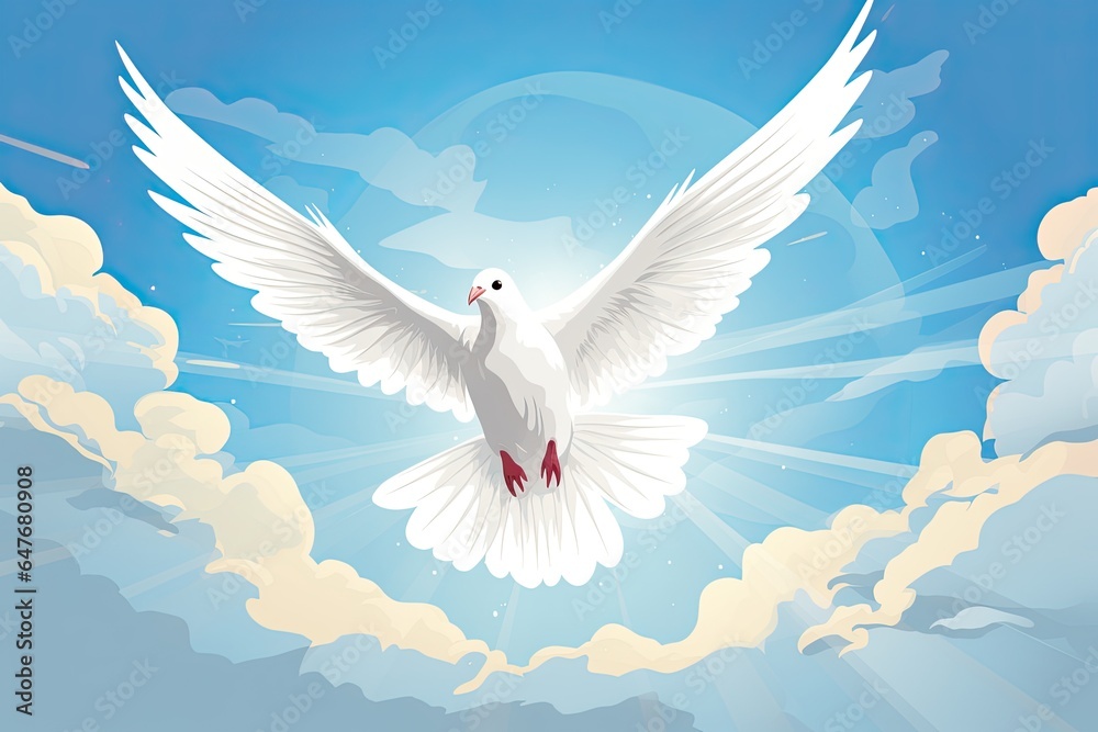 Fototapeta premium peace dove in blue sky illustration