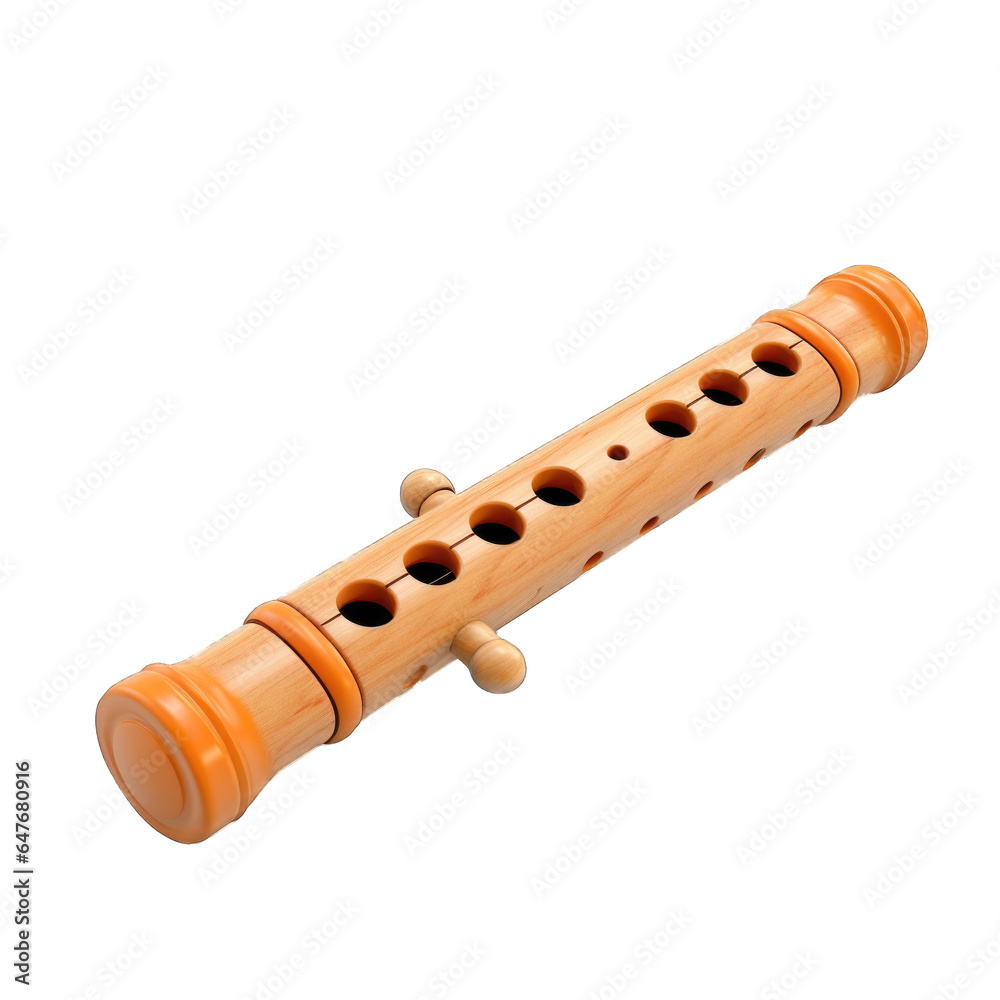 Naklejka premium Wooden recorder, wooden toy isolated on transparent background