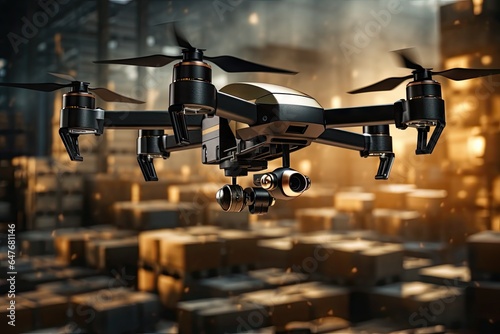Delivery drone in the distribution warehouse