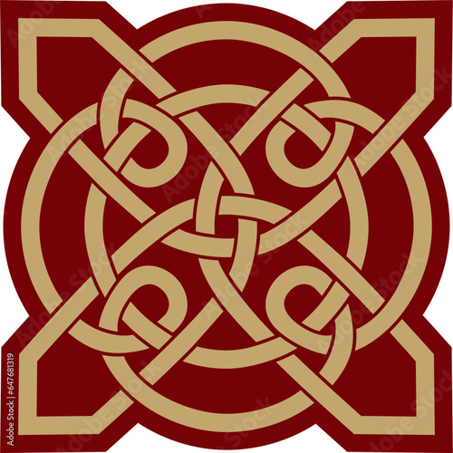 Vector gold and red celtic knot. Ornament of ancient European peoples. The sign and symbol of the Irish, Scots, Britons, Franks..