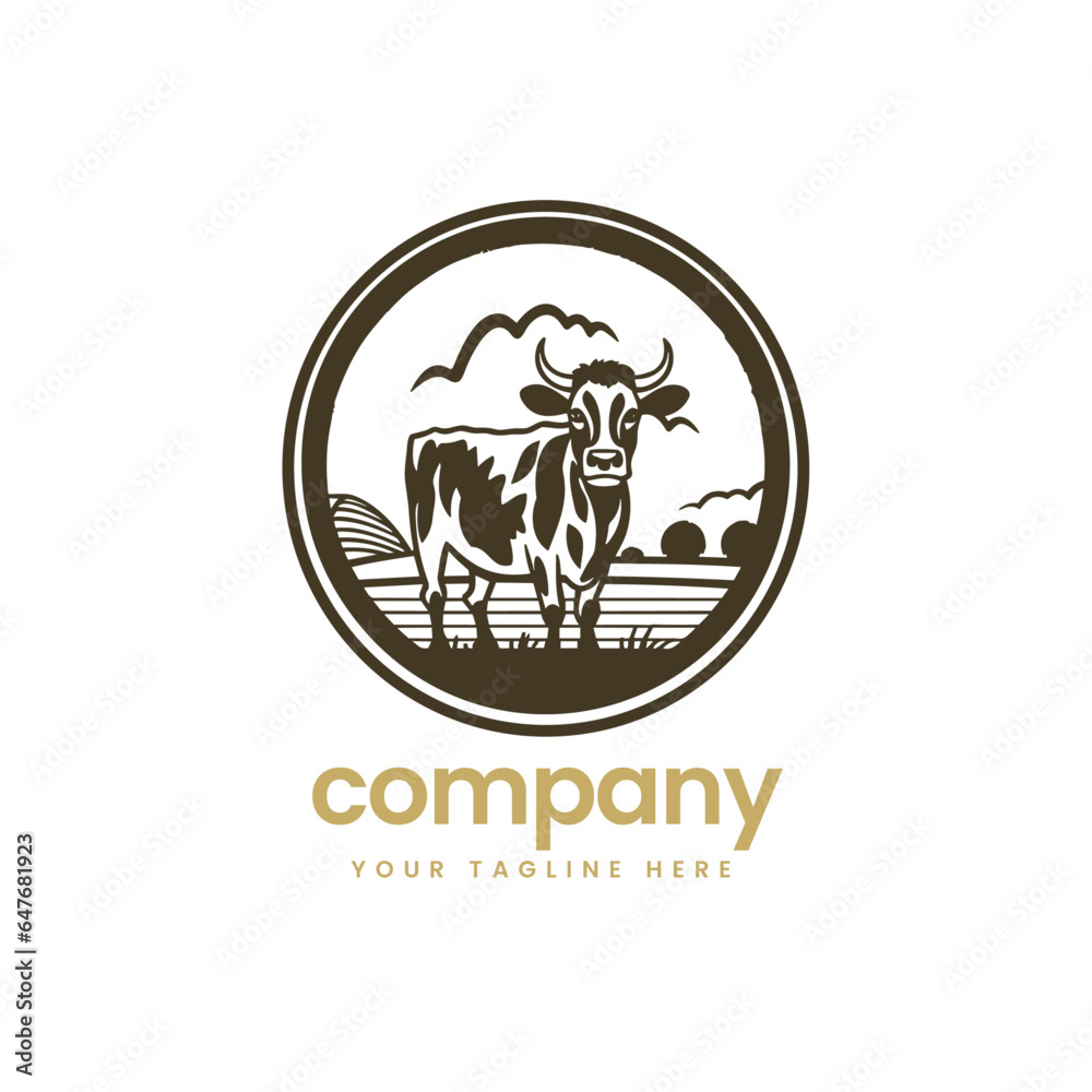 Fototapeta premium head of buffalo cow cart bull cattle dairy farm pet mascot emblem sports logo illustration icon flat t shirt design