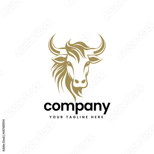 head of buffalo cow cart bull cattle dairy farm pet mascot emblem sports logo illustration icon flat t shirt design