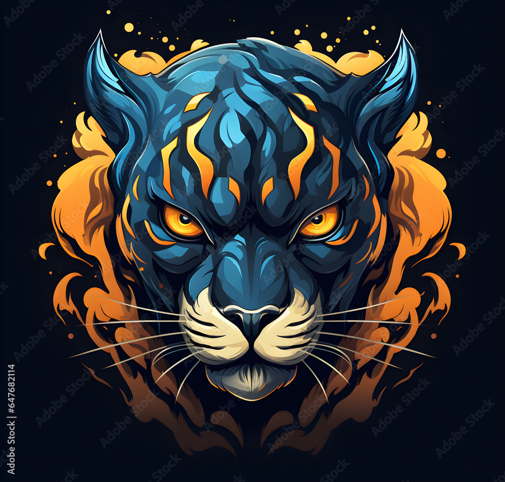 Obraz premium Colorful poster with leopard portrait isolated on black background