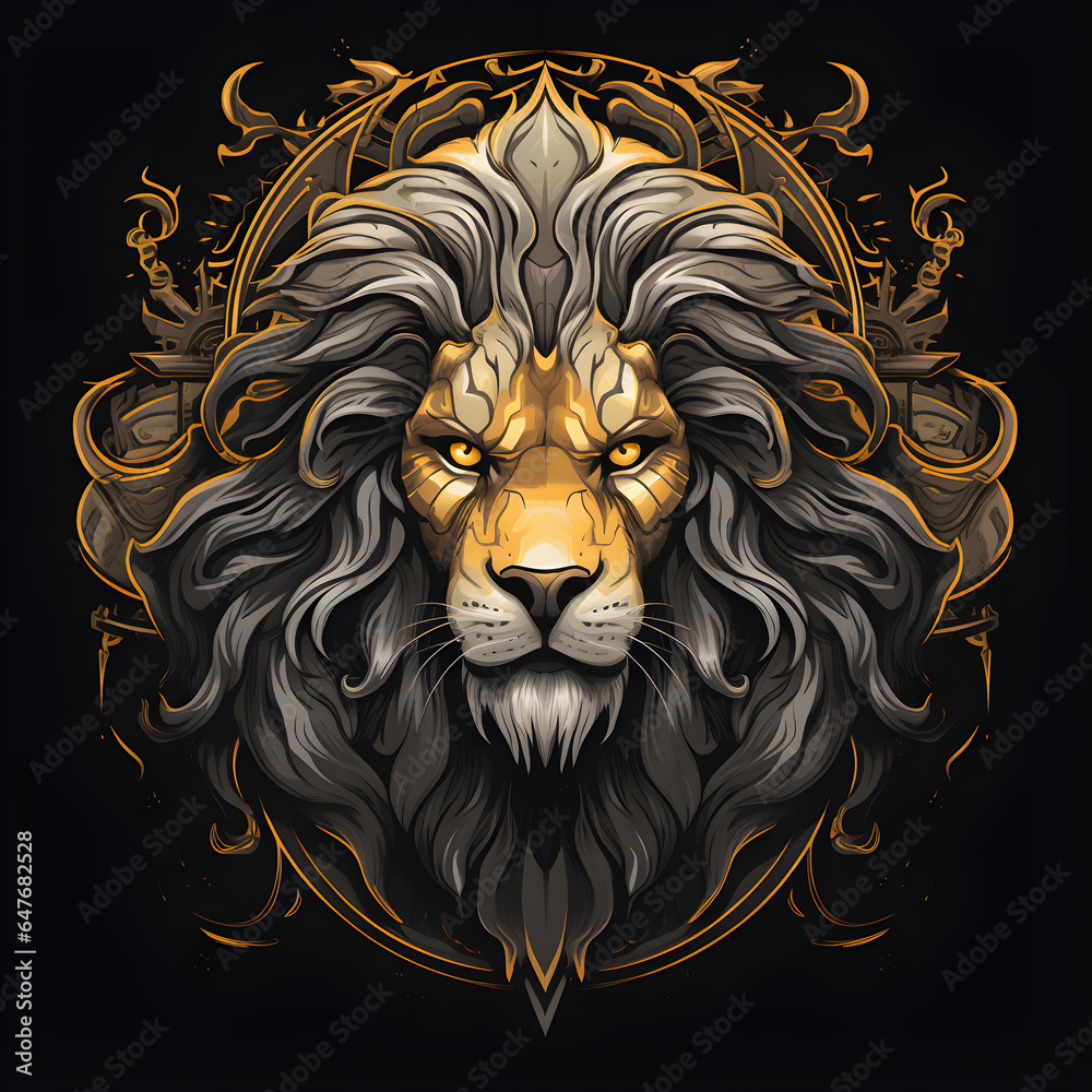Hand drawn poster with lion portrait isolated on background Hand drawn poster with lion portrait isolated on background