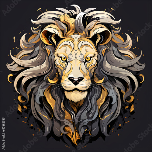 Hand drawn poster with lion portrait isolated on background