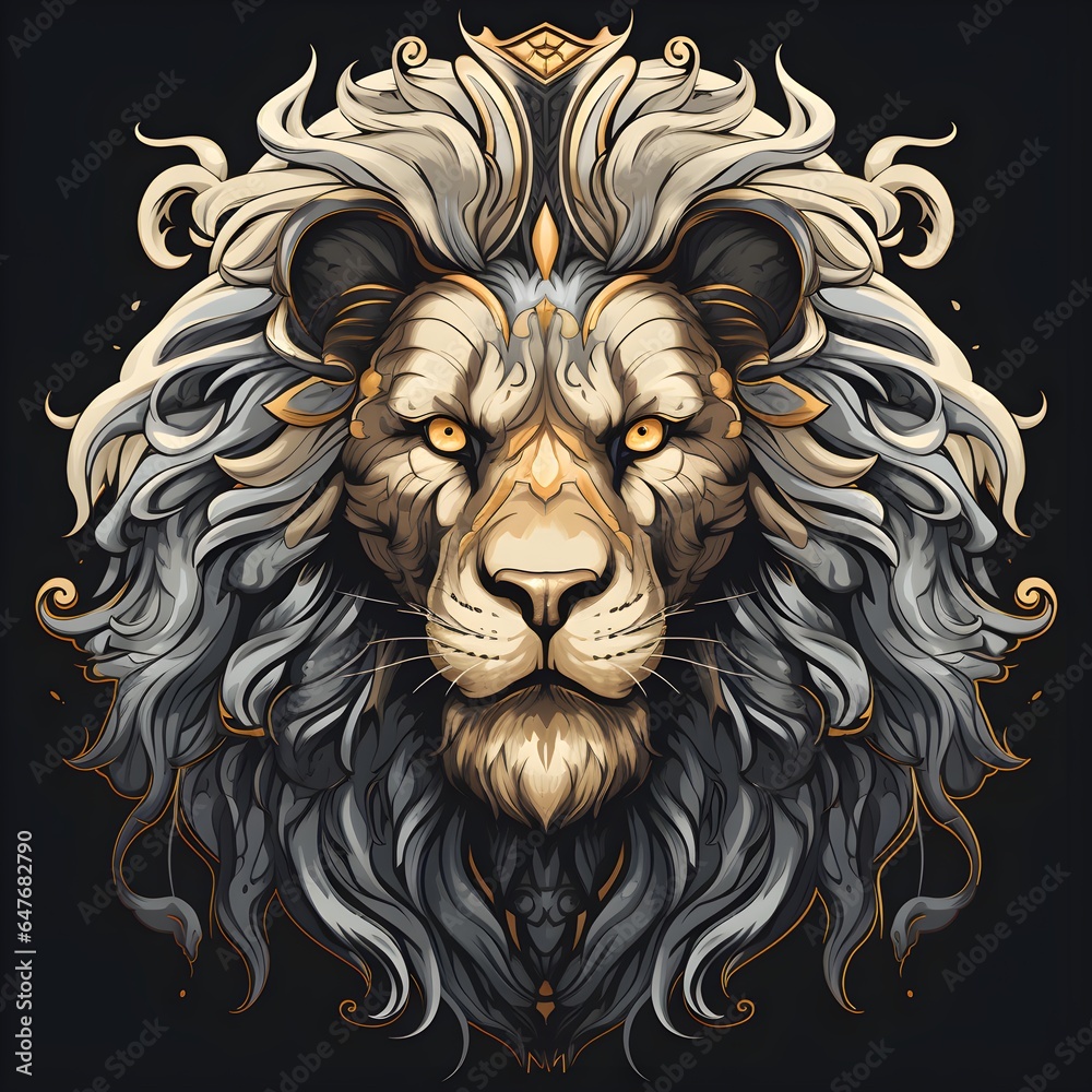 Hand drawn poster with lion portrait isolated on background Hand drawn poster with lion portrait isolated on background