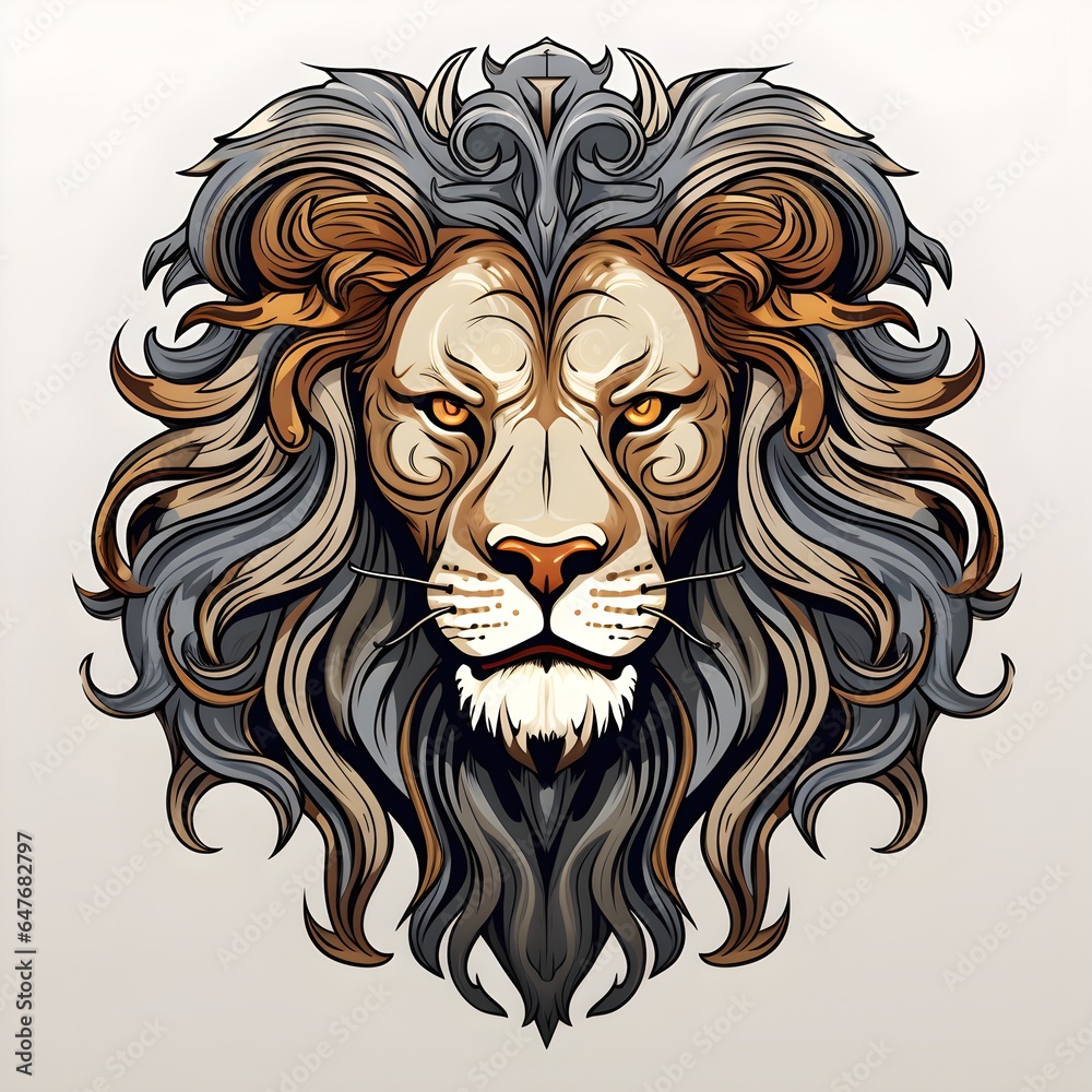 Hand drawn poster with lion portrait isolated on background Hand drawn poster with lion portrait isolated on background
