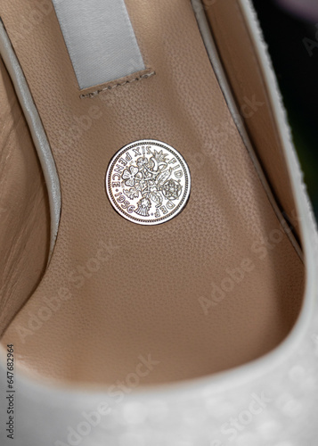 Lucky six pence wedding shoes for bride photo