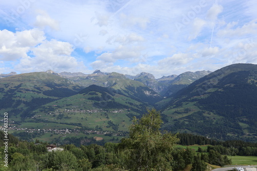 A picture taken from high up on the mountains, showing the beautiful swiss alps from afar, taken in obersaxen, switserland.