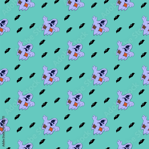 Pattern with a funny ghosts. Design for Halloween. Cartoon characters for comics and postcards – ghosts. Halloween design Background. Vector image