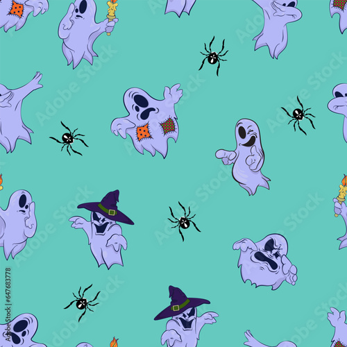 Pattern with a funny ghosts. Design for Halloween. Cartoon characters for comics and postcards     ghosts. Halloween design Background. Vector image