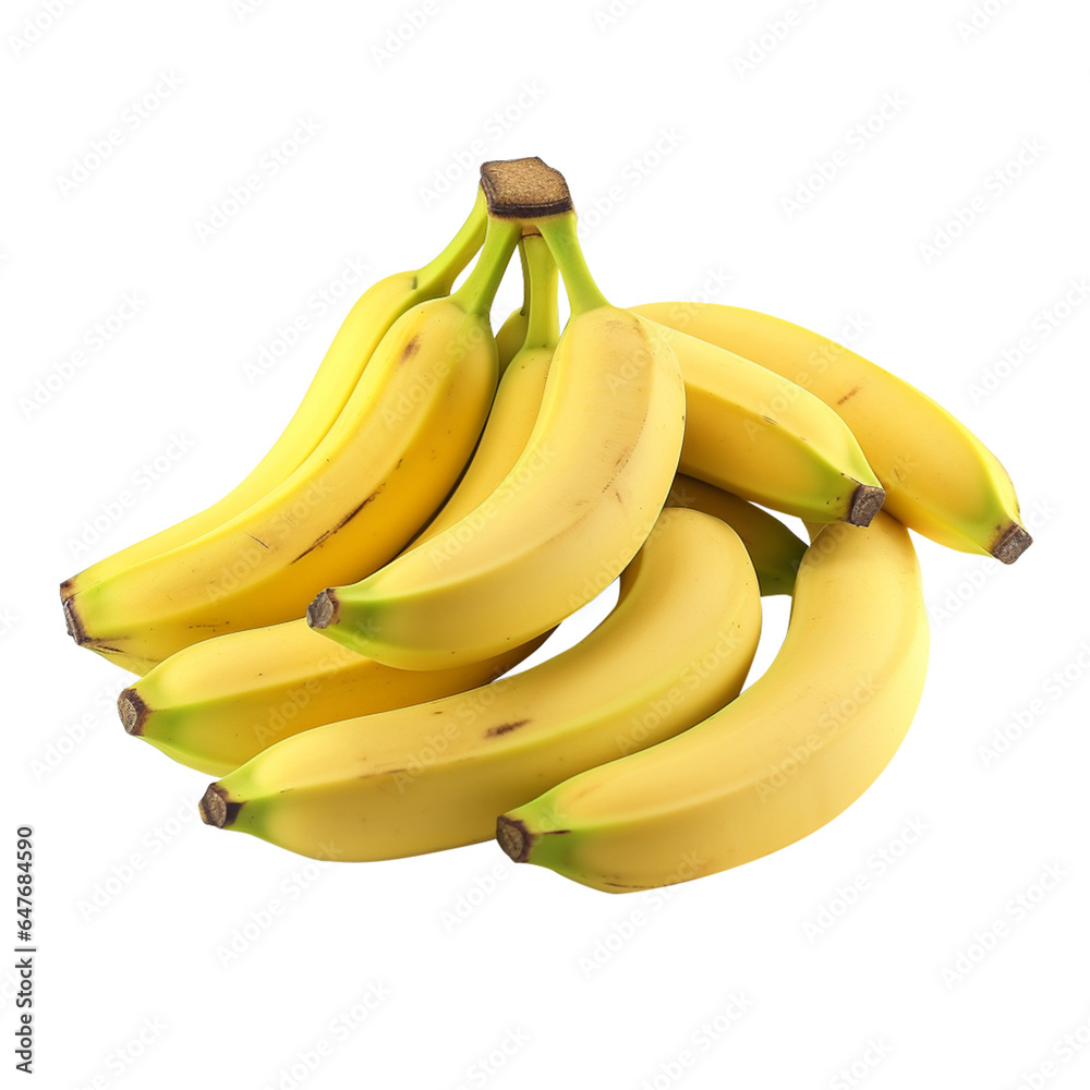 Fresh ripe bunch of banana fruits isolated on transparent background.