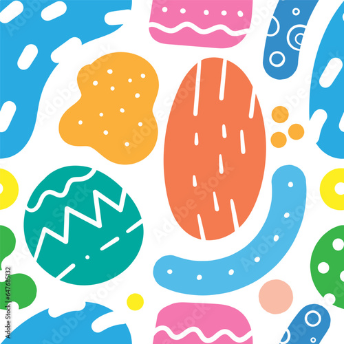 Seamless abstract pattern on white background. Vector doodle image. Graphic colorful wallpaper.