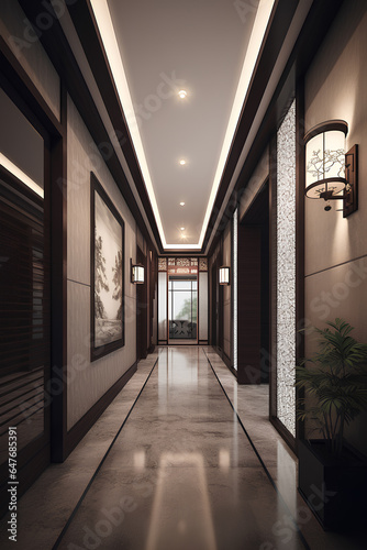 Oriental style hallway interior in luxury house or hotel. © tynza
