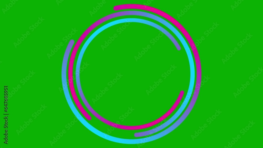 Animated pink blue circular frame spins. Linear symbol rotates. Copy space for text. Vector illustration isolated on green background. Animated pink blue circular frame spins. Linear symbol rotates. Copy space for text. Vector illustration isolated on green background.