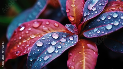 Close up of a beautiful plant covered in water and dew drop © Badger