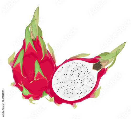 dragon fruit, Bulgarian pepper, pomegranate,  papaya, pistachio,  carambola  whole fruit and half. tropical fruits. dragon fruit isolated on white background. fruits, vegetables, nuts. Exotic fruits
