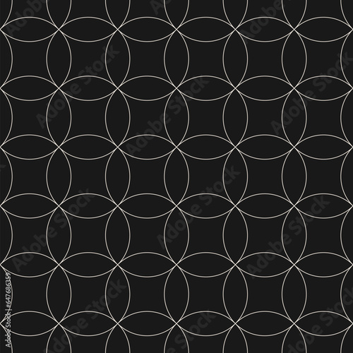 Vector minimal seamless pattern with circular grid  thin curved lines. Simple elegant geometric background with mesh  lattice. Subtle black and white ornament. Abstract minimalist texture. Dark design