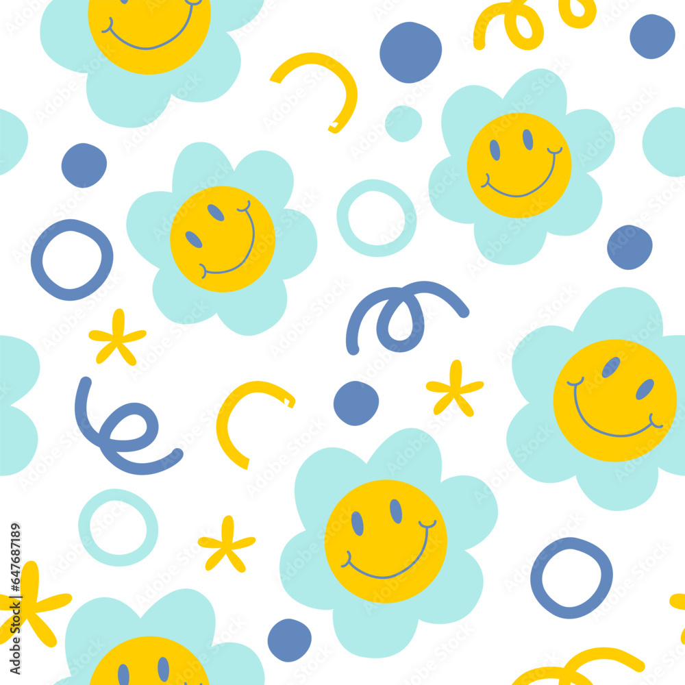 Seamless vector pattern with cute hand drawn doodle flowers