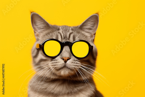 Creative cute cat wearing glasses with colorful background © Golden House Images