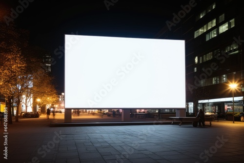 night city blank billboard mockup. Large empty LED display in urban setting