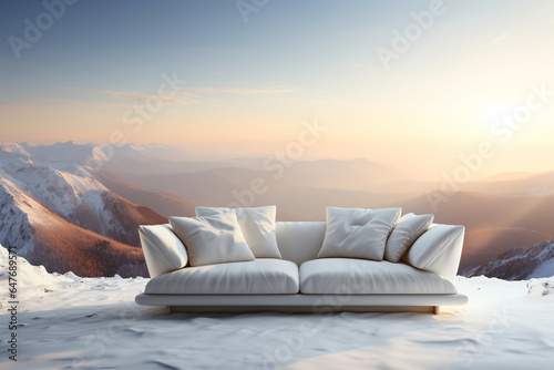 Modern sofa furniture with mountain background © Golden House Images