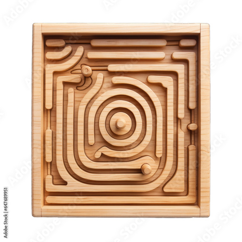 Wooden labyrinth maze game, wooden toy isolated on transparent background