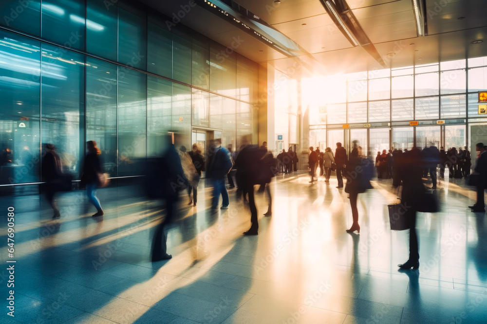 Burred motion of people at an airport