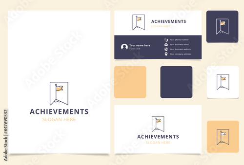 Achievements logo design with editable slogan. Branding book and business card template.