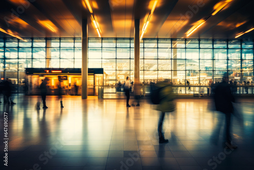Burred motion of people at an airport
