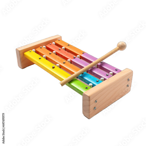 Wooden xylophone, wooden toy isolated on transparent background