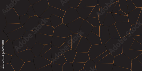 Abstract dark background of polygons in light golden colors.Abstract mosaic background of triangle plates in black colors Geometric backlight decorative background for creative projects.