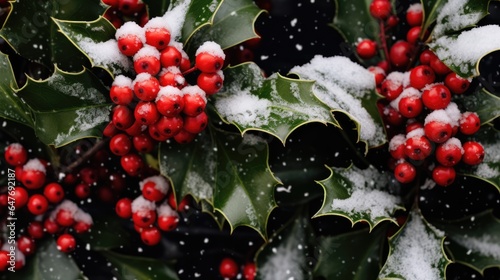 Wallpaper Mural Holly covered by snow, Christmas background Torontodigital.ca