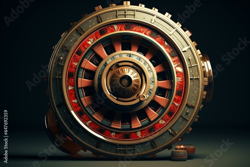 A 3D representation of a wheel found in casinos. Generative AI