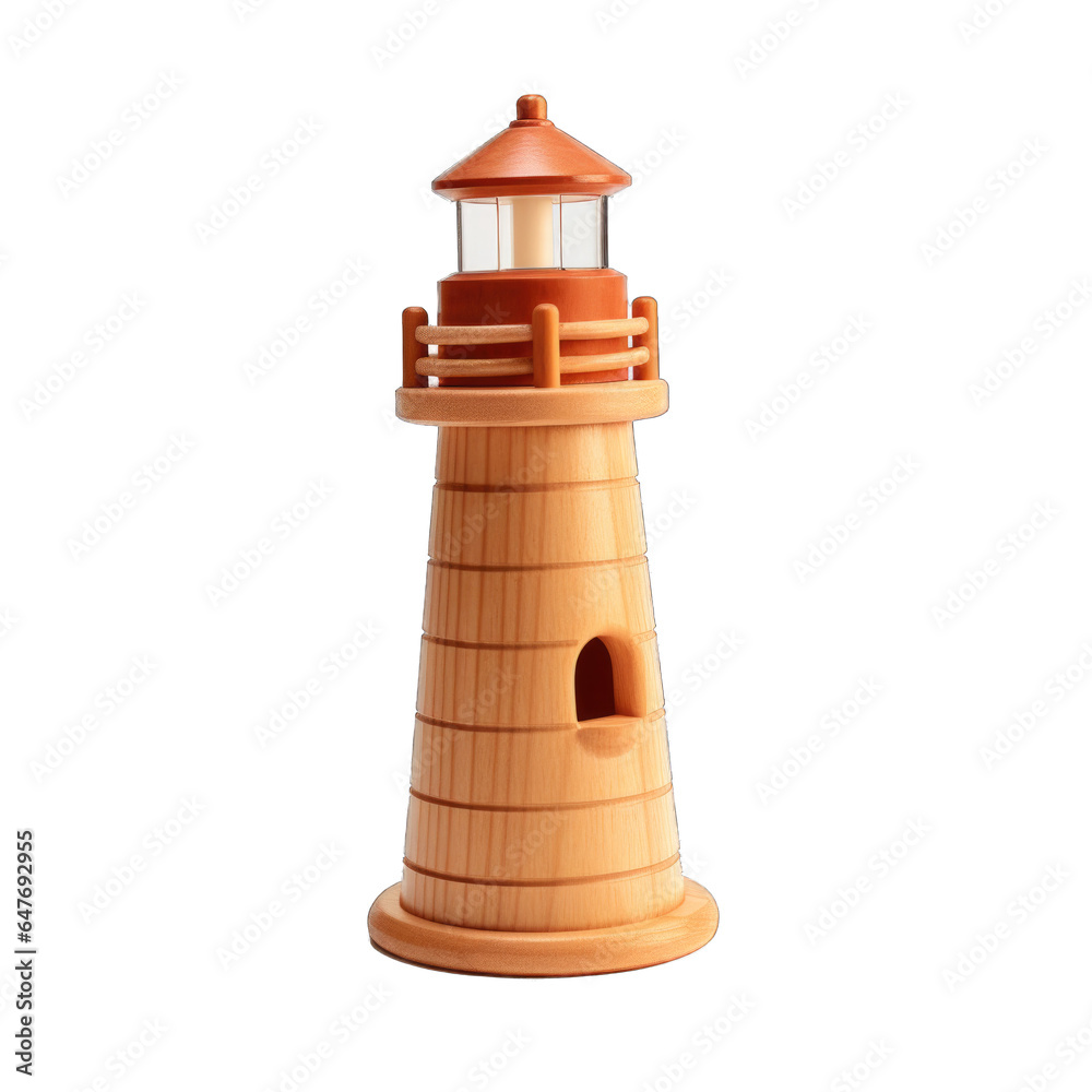 Wooden play lighthouse, wooden toy isolated on transparent background Wooden play lighthouse, wooden toy isolated on transparent background