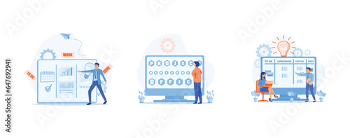 Work flow organization. Office work and time management. Project Management Office acronym. set flat vector modern illustration 