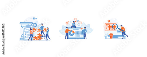 Project management. workflow organization. Marketing analysis and development. Project tracking . set flat vector modern illustration