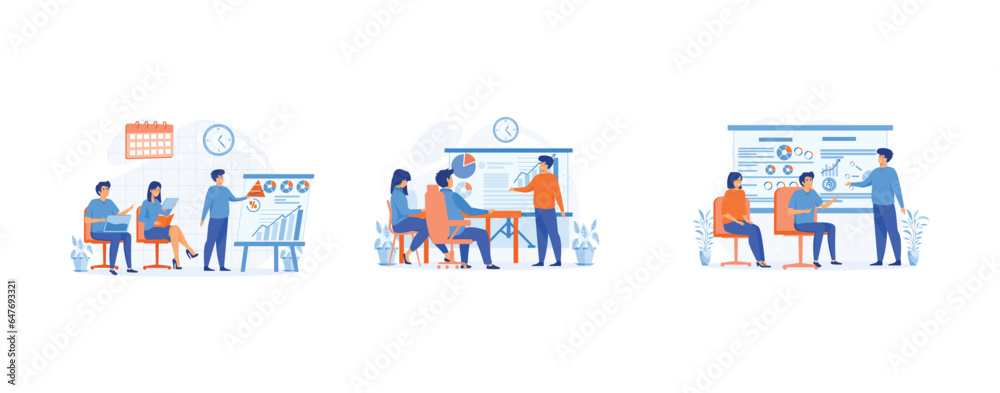 Leadership mentoring concept, Business coach speaking in front of audience, Prospective Experienced Office Supervisor, set flat vector modern illustration
