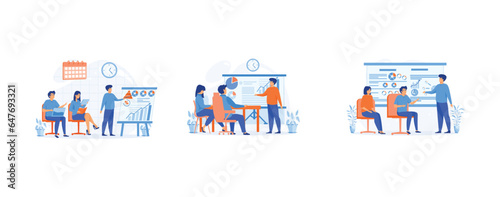 Leadership mentoring concept, Business coach speaking in front of audience, Prospective Experienced Office Supervisor, set flat vector modern illustration